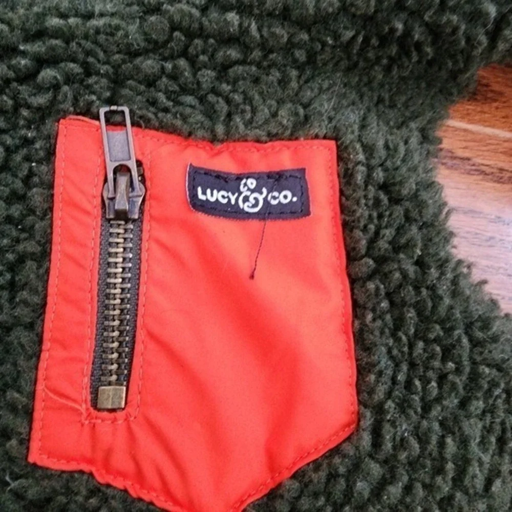 Lucy & Co Reversible Dog Vest Large Orange Camping Print Sherpa Warm Cozy
